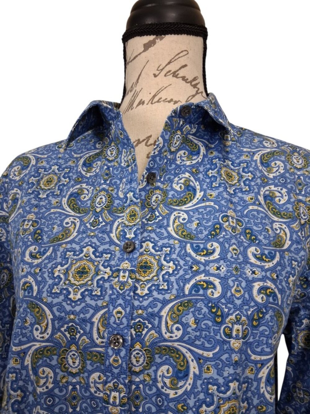 Lands' End - NO IRON Supima Cotton Blue Baroque Print Button-Down Shirt - Sz 16